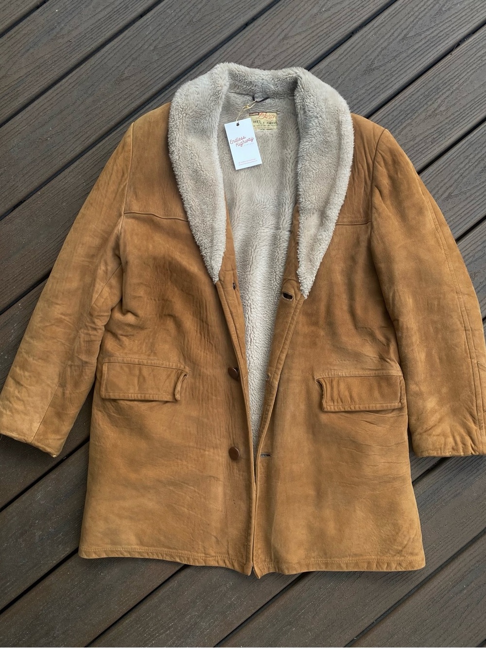 Vintage Women’s genuine leather made in Canada Shearling-Lined Suede Coat - Tan